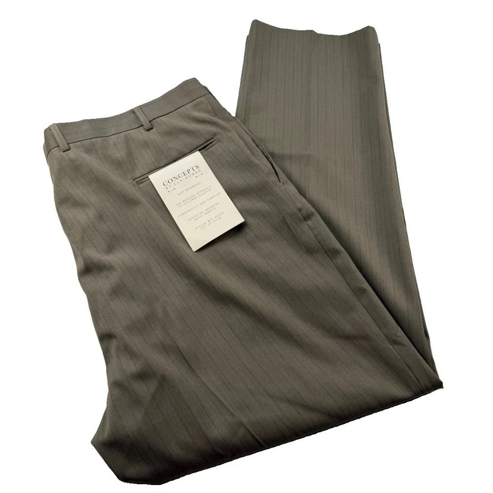 NWT Concepts by Claiborne Wool Dress Pants 44x32 Taupe Pinstripe Flat Front